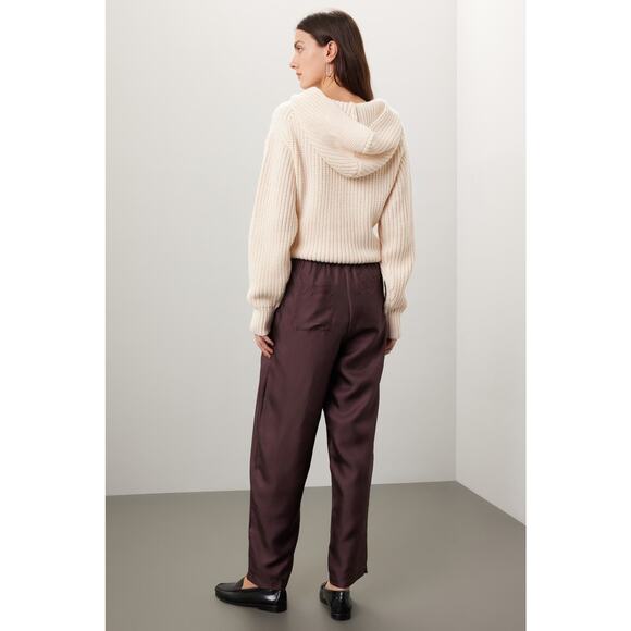 Silk Laundry Slouch Pull On Pants Brown Silk Elastic Waist Pleated‎ Ankle Sz XS - Picture 2 of 13